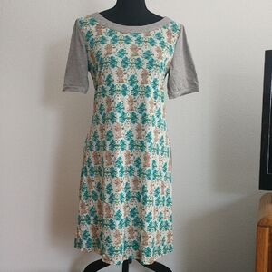 Reborn Cream Floral Midi Dress with Teal and Gray Accents